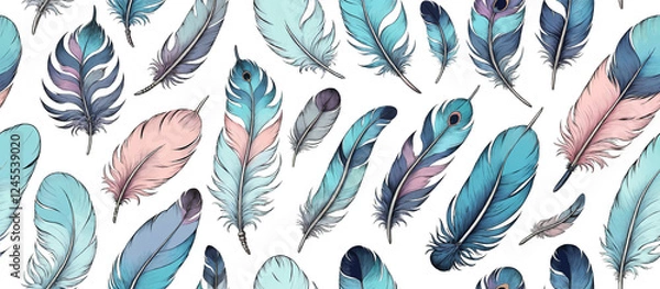 Fototapeta Pattern. Colorful Feathers Pattern for Backgrounds and Textiles