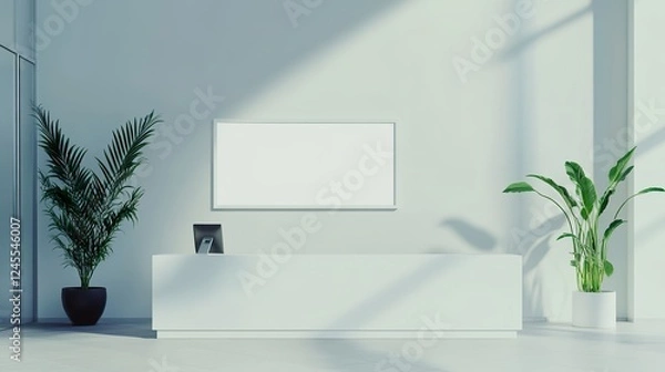 Fototapeta Blank Mockup white background in business offices reception