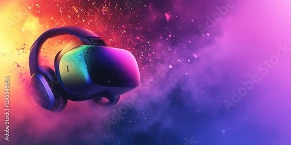 Fototapeta Immersive Virtual Reality Headset and Headphones: Experience the Next Level of Gaming and Entertainment