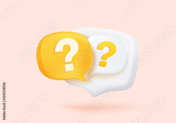 Fototapeta 3d question answer sign or problem icon. speak bubbles question mark sign or ask FAQ and QA answer solution information. 3d answer speech bubbles icon vector render illustration