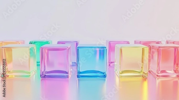 Fototapeta A vibrant arrangement of translucent cubes in a variety of colors,