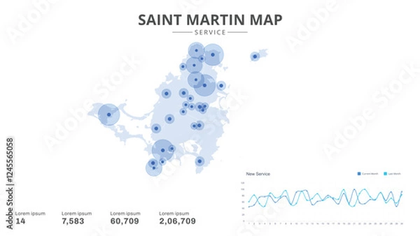 Fototapeta Service centers are highlighted within the of Saint Martin Infographic map. Business Infographic Map of Saint Martin. Vector Map of a Saint Martin map. Easy to edit