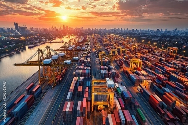 Obraz Advanced AI logistics hub optimizing global commerce routes and warehousing.