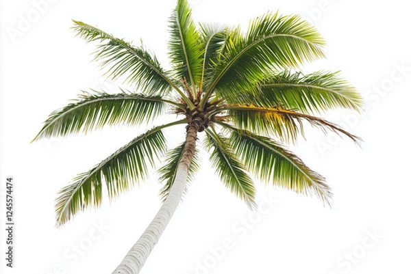 Fototapeta Selective focus tropical tree isolated on white background, Coconut tree on white background, Green palm tree on the beach.