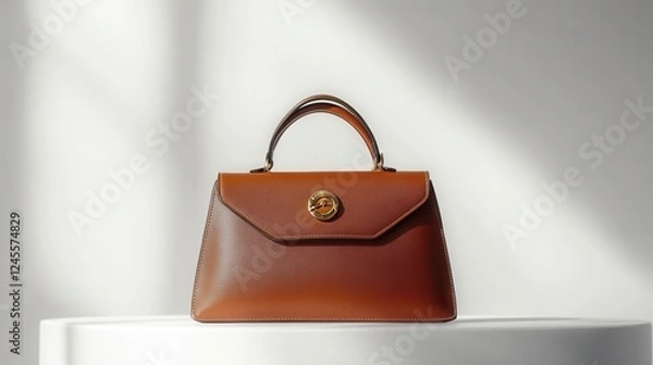 Fototapeta Elegant Brown Leather Handbag Isolated on White