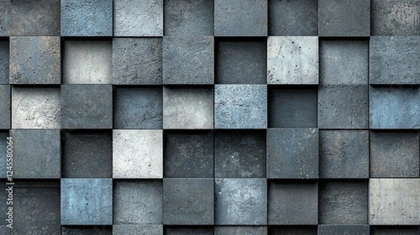 Fototapeta Abstract blue grey cube wall texture background