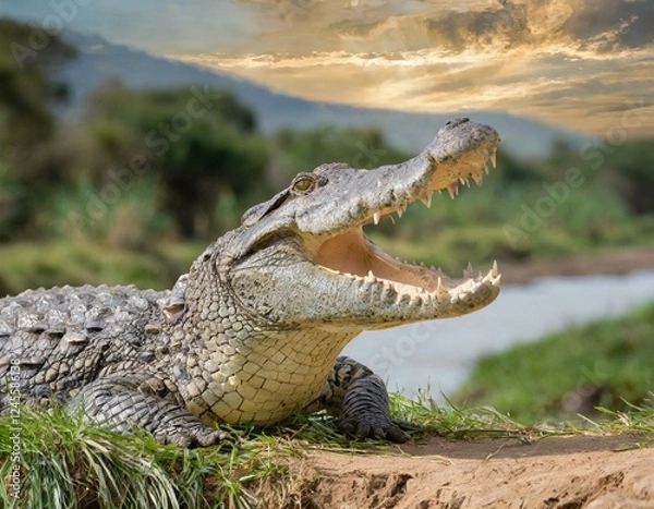 Fototapeta Nile crocodile on the bank of an African river