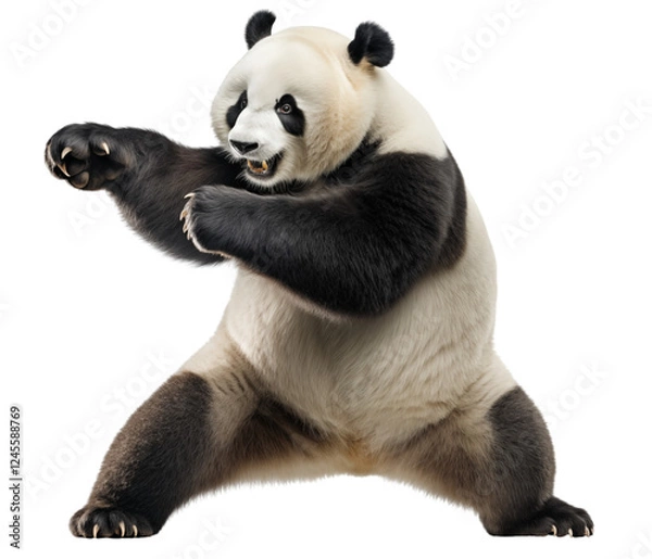 Fototapeta Full body panda doing martial arts isolated on transparent background. Generative ai