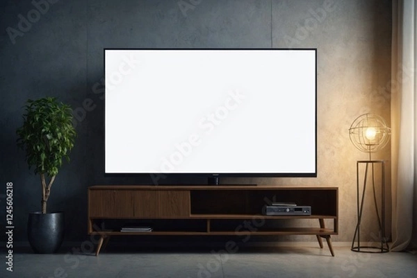 Fototapeta empty Flat screen TV , mock up, high resolution photography generated by AI