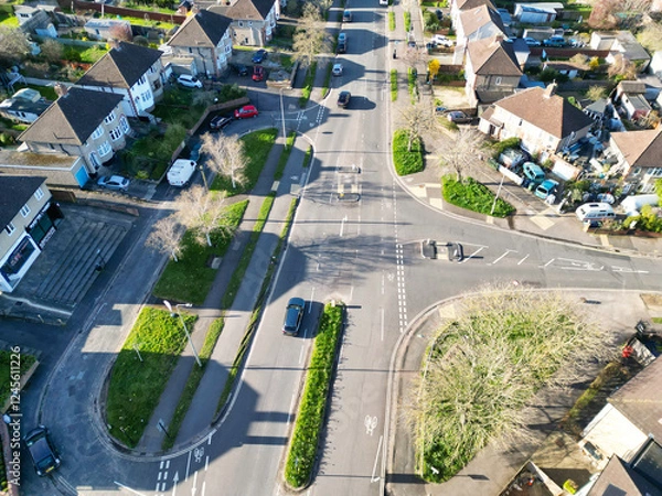 Fototapeta Historical Downtown Oxford Central City Homes of Oxfordshire, England United Kingdom. High Angle Drone's Camera Footage Was Captured March 23rd, 2024 From Medium High Altitude.
