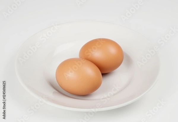 Fototapeta Two eggs in a small dish on a white background