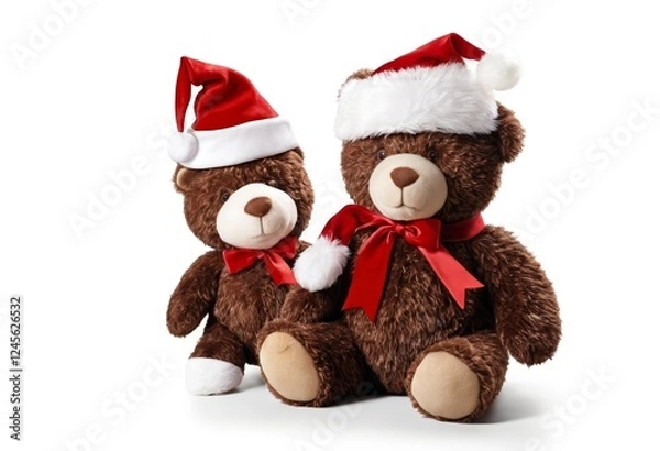 Obraz The teddy bear wears a Christmas hat and a chocolate Santa