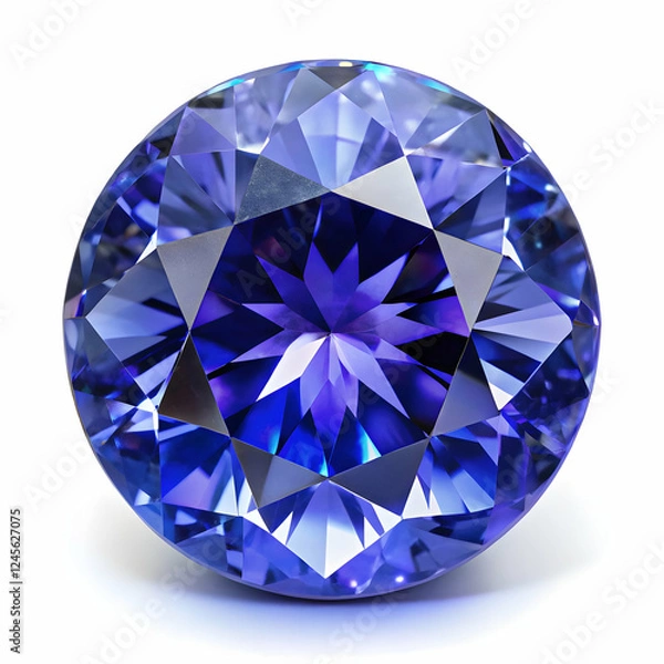 Fototapeta Tanzanite Gemstone: A captivating Tanzanite gemstone displays its mesmerizing blue and violet hues, showcasing its intricate facets and brilliance in a close-up shot.