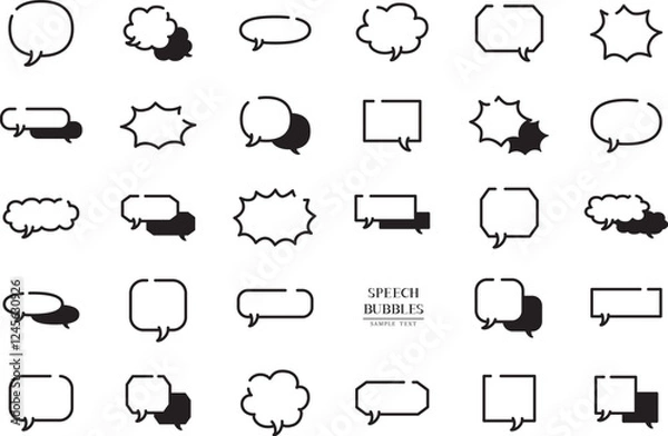 Fototapeta 吹き出しアイコン 白黒線画 素材セット / vector eps