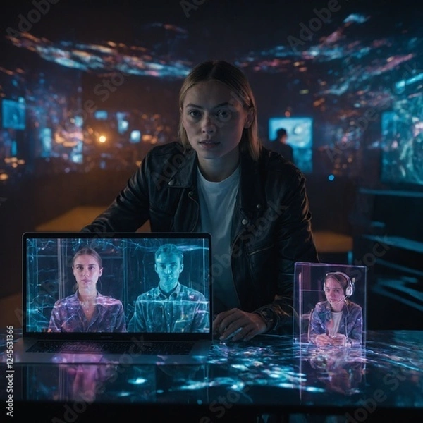 Obraz Leonardo_Kino_XL_A_holographic_video_call_between_two_people_f_0 