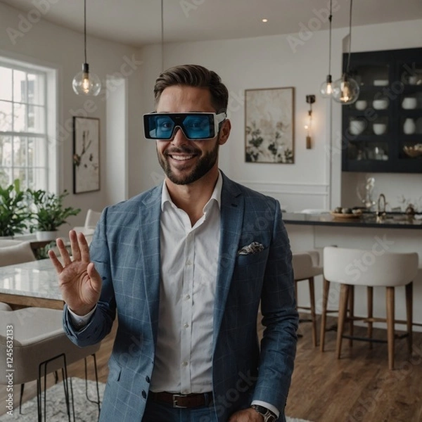 Fototapeta Leonardo_Kino_XL_A_real_estate_agent_showcasing_a_virtual_hous_0 