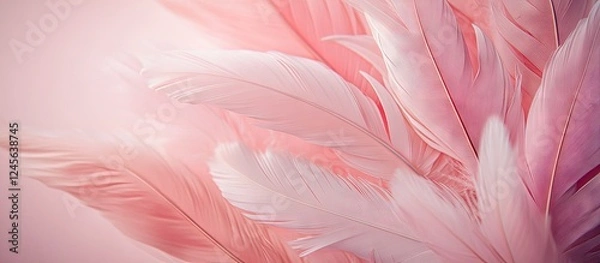 Fototapeta Pastel pink feather banner with soft, delicate textures positioned across the image creating an inviting and charming visual for creative projects