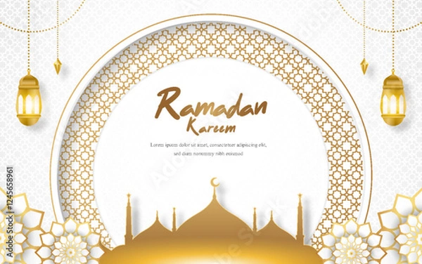 Fototapeta Ramadan kareem horizontal background with golden ornaments