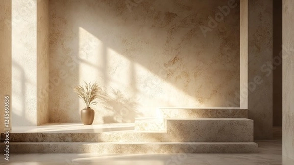 Obraz A solid stone podium with a sleek finish and minimalist decor, bathed in soft light