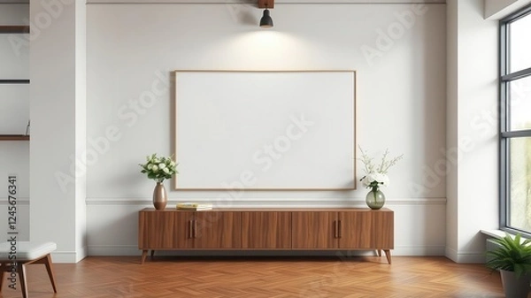 Fototapeta A mockup of office wall art featuring a canvas presentation, wall, corporate, canvas
