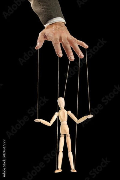 Fototapeta One person manages the other like a puppet. Concept of manipulation and dependence
