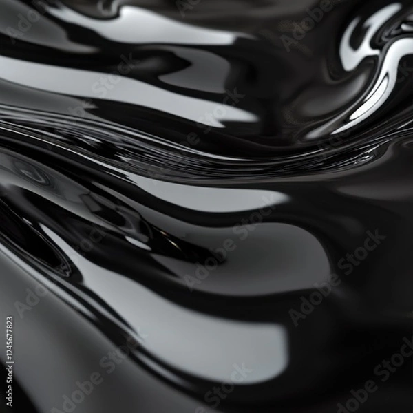 Fototapeta Abstract black liquid background with smooth reflective surface and zen-like papaya fruit
