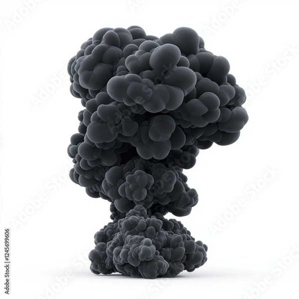 Obraz black smoke cloud rising from a burning area isolated on white
