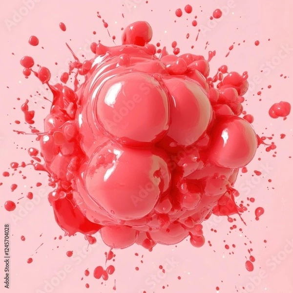 Fototapeta A pile of pink balls creating a colorful and fun bubblegum explosion in a cartoon style illustration