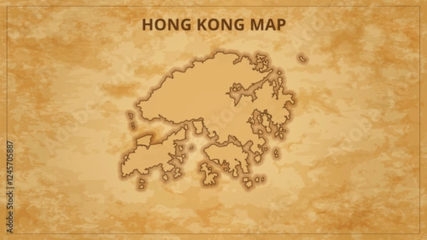 Obraz A Vintage Map Depicting the Borders of the Hong Kong. Hong Kong map with federal states in A vintage map based background, Political Hong Kong Map