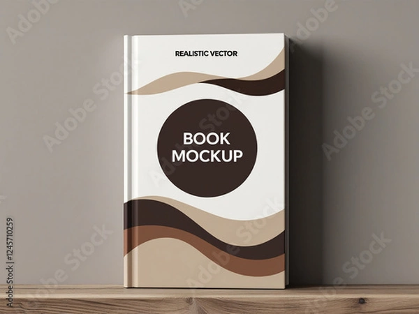 Fototapeta A realistic book mockup displayed on a wooden surface, featuring a simple design