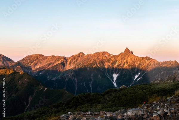 Obraz 北アルプス大天井岳より 槍ヶ岳のモルゲンロート03