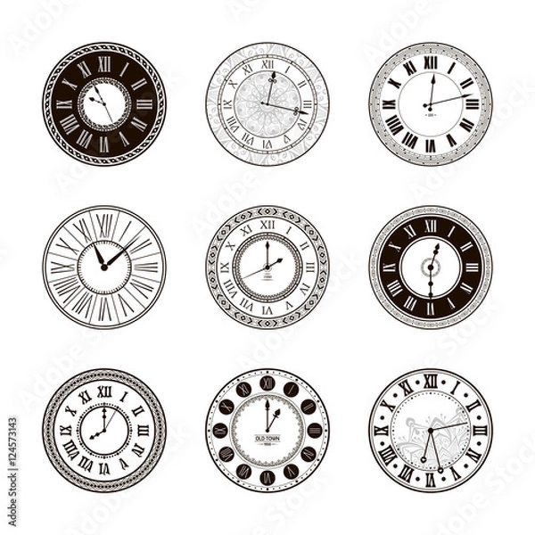 Fototapeta Vector vintage clock dials set