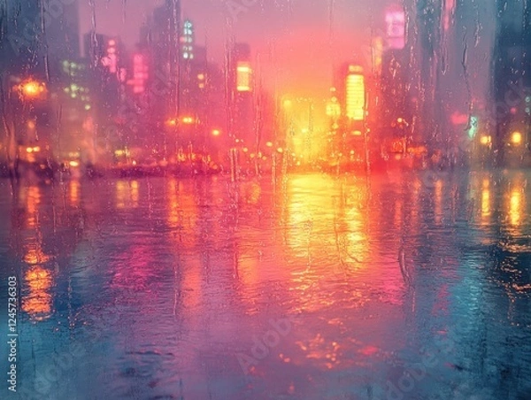 Fototapeta Heavy Rain Causes Flooding in Selce Croatia with Clogged Drain Cover and Rising Water Levels