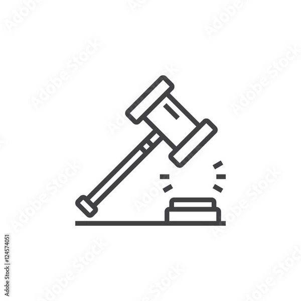 Fototapeta Law symbol. Gavel line icon, outline vector logo illustration, linear pictogram isolated on white