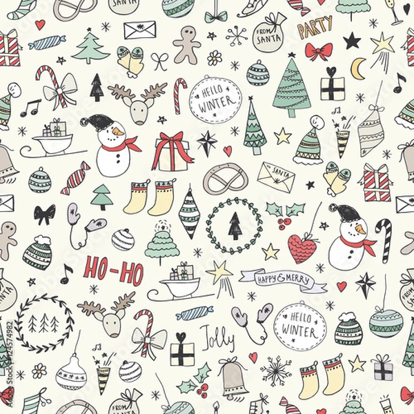 Fototapeta Sketchy Christmas seamless pattern