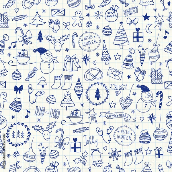 Fototapeta Sketchy Christmas seamless pattern