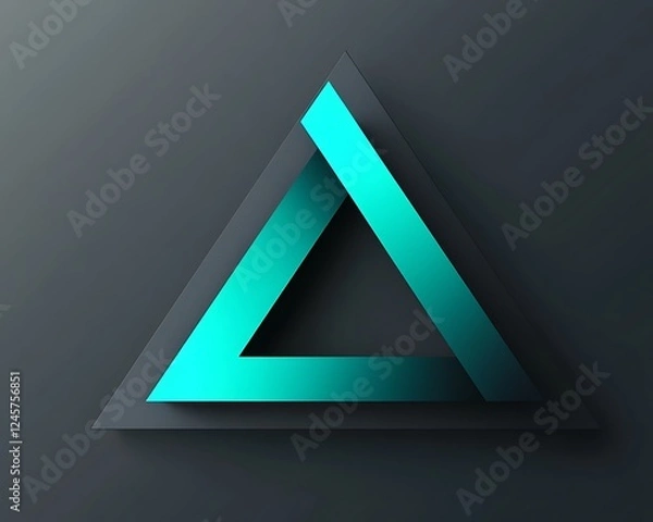 Fototapeta Sleek triangular logo with clean lines and a color shift from dark gray to vibrant turquoise