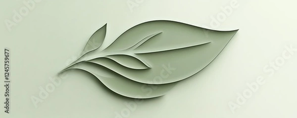Fototapeta Sophisticated minimalist logo in the form of a delicate leaf design in muted green tones