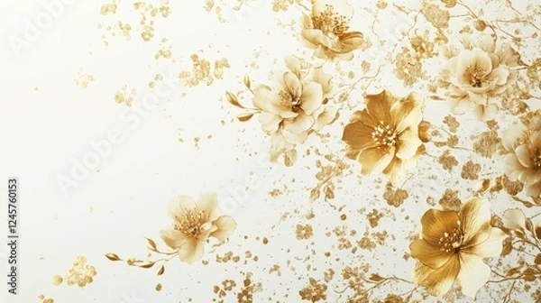 Fototapeta Elegant Gold Floral Design with Soft White Background for Decor