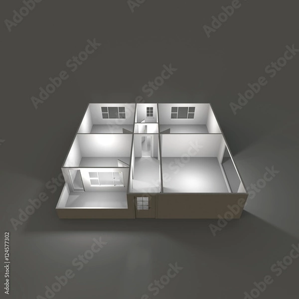 Fototapeta 3d interior rendering of empty home apartment with lights