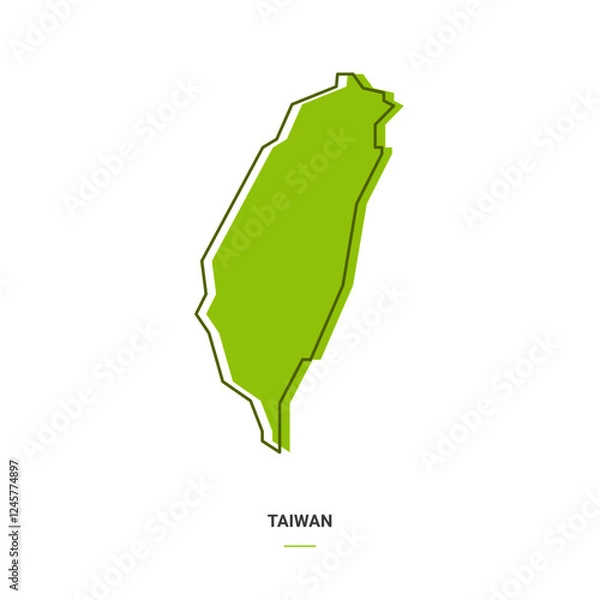 Fototapeta Taiwan Outline Map with Green Colour. Modern Simple Line Cartoon Design - EPS 10 Vector