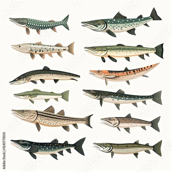 Obraz Minimalistic Digital Drawing of a Pike Fish on a White Background