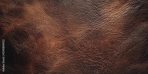 Fototapeta Dark brown natural leather texture background with soft sheen, rich tones, and ample blank space for overlay, centered composition for design use.
