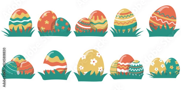 Fototapeta Easter Eggs on Grass Illustration