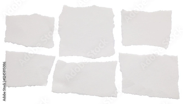 Fototapeta torn blank pages with uneven texture edges. set of ripped white paper sheets png isolated on transparent background. document or newspaper mockup