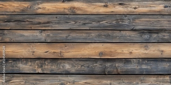 Fototapeta Rustic wooden texture backdrop with horizontal wooden planks in shades of brown and grey, featuring natural grain patterns and knots