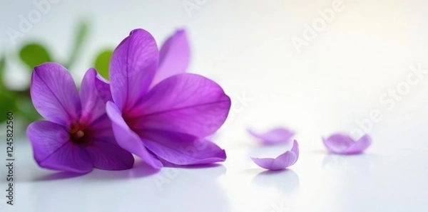 Fototapeta Delicate purple petals unfolding on a pristine white surface, garden, delicate, petals
