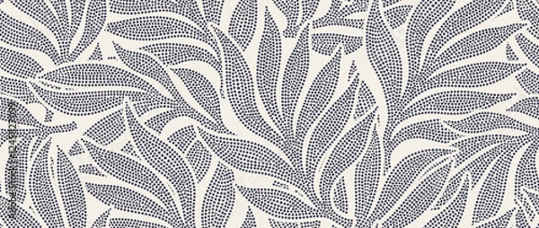 Fototapeta Floral abstract leaves seamless pattern with dotted flat style.