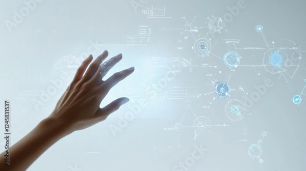 Fototapeta Futuristic Hand Reaching Towards Digital Interface with Data Visuals
