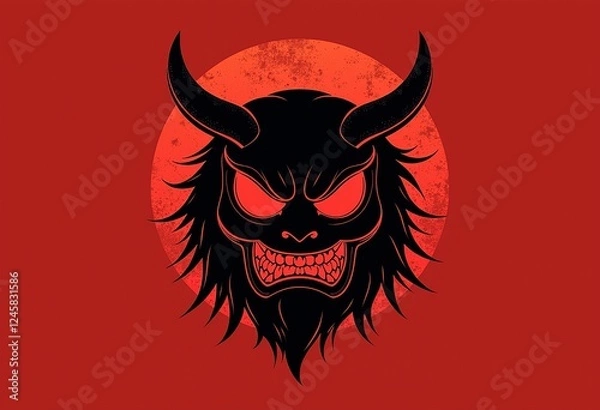 Fototapeta だるまロゴ - ミニマルなアニメスタイル：印象的な黒と赤のデザイン、HDディテール、日本のテーマのブランドと現代的なビジュアルに最適。

